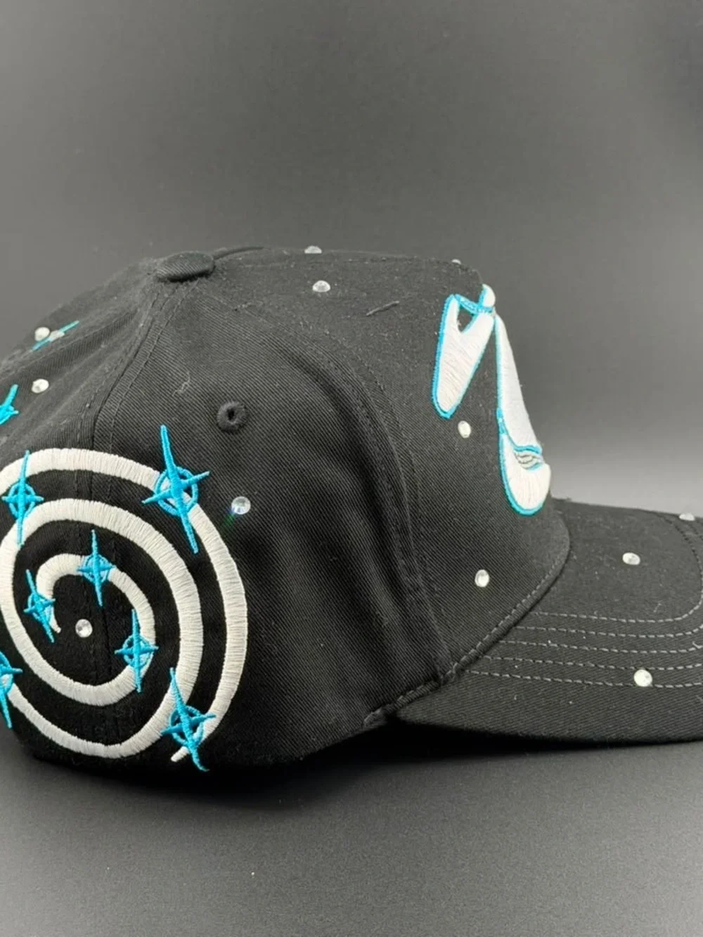 Black Baseball Cap with Blue & White Star Accent